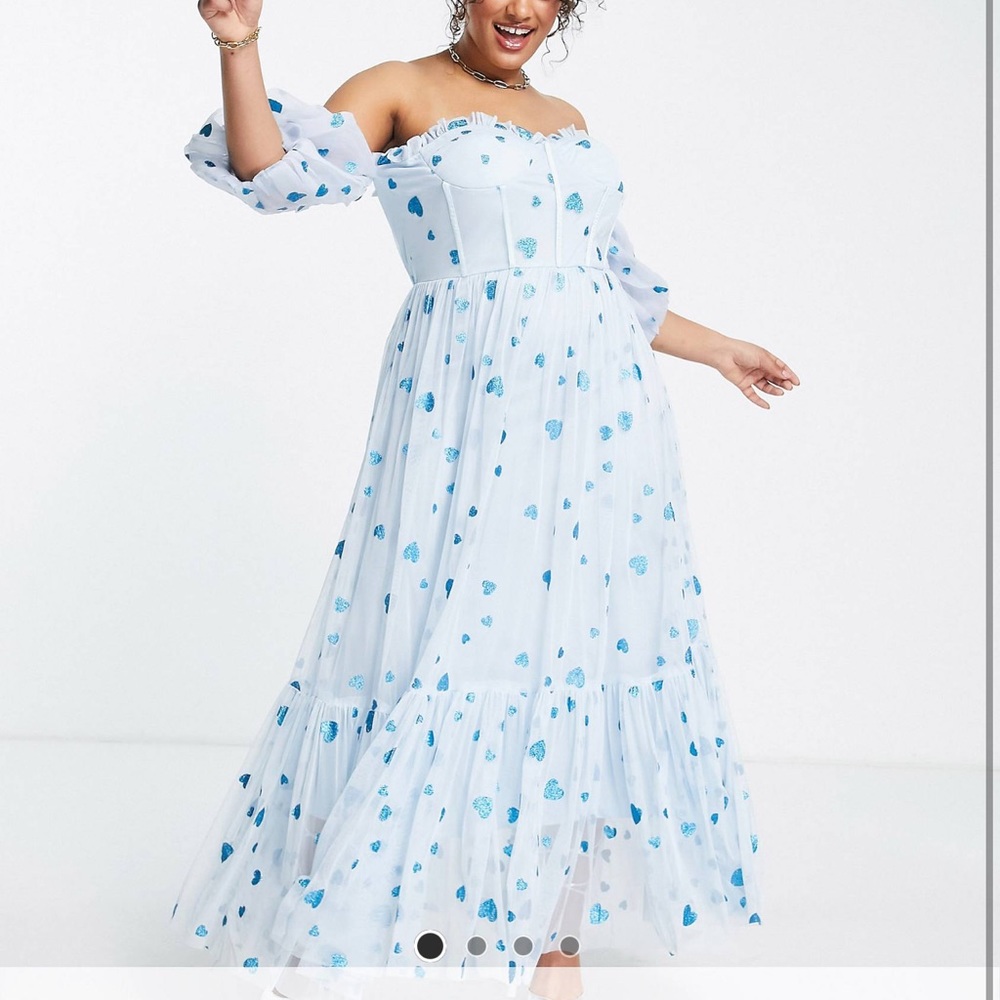 NWT - Asos Curve Lace and Beads Blue Heart Tulle Dress - Size UK 26 (US 22) - Picture 2 of 11